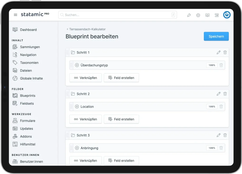 Statamic Produktkonfigurator - Control Panel.