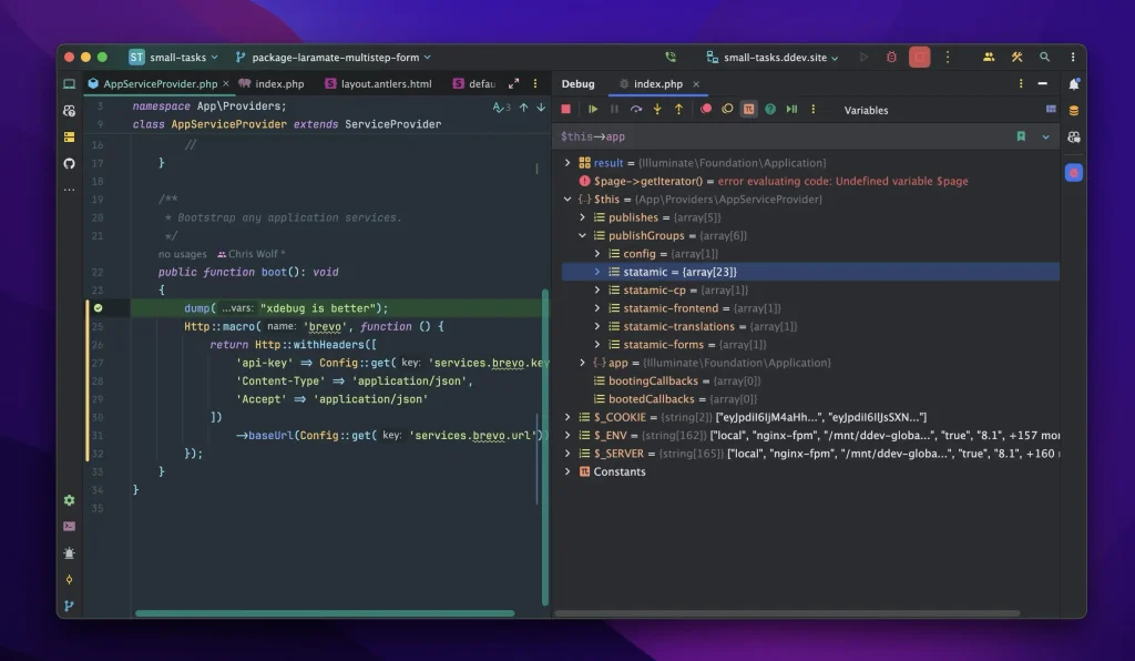 xDebug in PhpStorm for PHP Debugging with ddev.